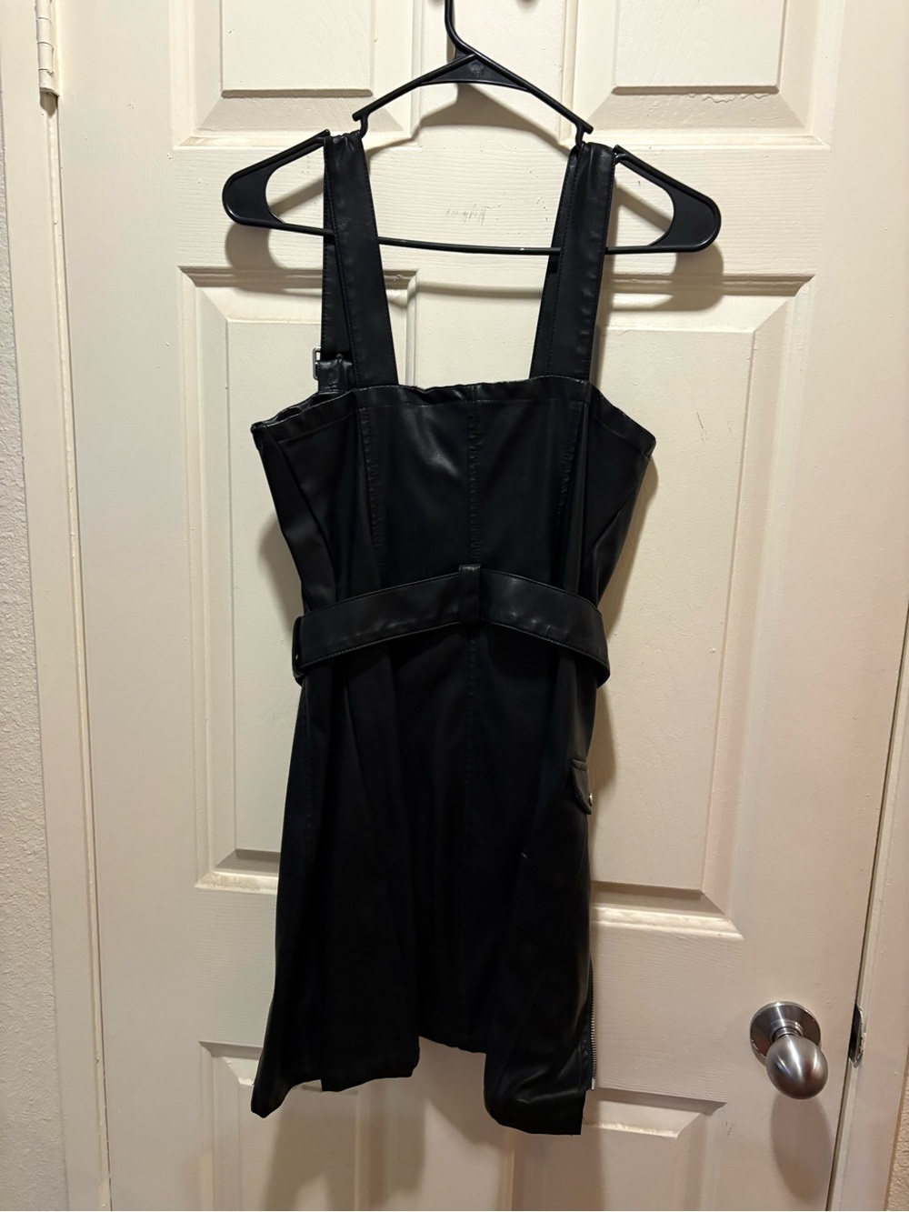 H&M Black Faux Leather Mini Dress with Wide Straps